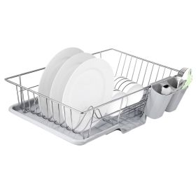3Pcs Dish Drainer Drying Rack Set Drainer Drain Board Dish Rack k w/ Plastic Cutlery Holder Drain Board