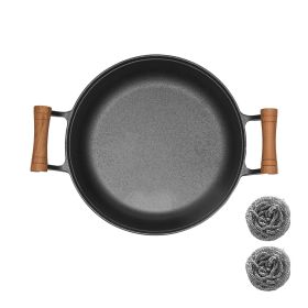 WANGYUANJI 13"Pancake Griddle with Wooden Handle, Cast Iron Skillet, Uncoated Pan for Home, Thickened Non-Stick Skillet