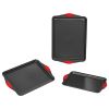 Baking Pans Set, 3-Piece, Nonstick Carbon Steel Cookware Sheets & Trays, Stackable Kitchen Oven Bakeware Cooking Sets with Silicone Handles