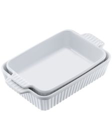 Ceramic Baking Dish, 7" x 11", Bakeware Set of 2, Rectangular Casserole Dish Set, Baking Pans with Handles, Oven Secure, Lasagna Pans Deep for Cooking