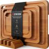 4-Pieces Wood Cutting Board, Bamboo Chopping Board for Kitchen with Holder, Cutting Boards Set with Juice Groove and Handles