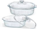 4-Piece Glass Casserole Baking Dish, Set of 2 Casseroles With Glass Lids, 1.9 Qt and 3 Qt