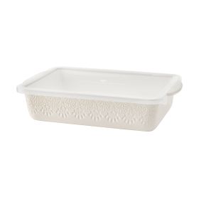 9" x 13" Vintage Lace Ceramic Casserole Baking Dish with Polypropylene Lid, Linen