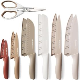 Knife Set, 13 Pieces Kitchen Knives Set with Healthy Anti-Rust Coating, Dishwasher Safe, Stainless Steel Chef Knife Sets with 6 Blade Guards