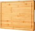 Bamboo Cutting Board for Kitchen, 18" Large Wood Charcuterie Cheese Board, Wooden Chopping Block with Side Handles and Juice Grooves