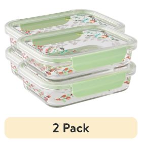 (2 pack)Painted Meadow 2.3 Cup Rectangle Glass Food Storage Containers with Tritan Lid. Set of 2, 4 Pieces
