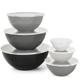 Bowls with Lids Set, 12 Piece Plastic Mixing Bowls Set, Nesting Mixing Bowl for Space Saving Storage, Ideal for Cooking, Baking, Food Prep (Gray)