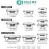 34pcs Glass Food Storage Containers with Lids Set, Airtight Meal Prep Containers (17 Containers & 17 Lids), Grey