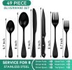 49-Piece Black Silverware Set with Organizer, Stainless Steel Flatware Set for 8 with Drawer Tray, Cutlery Steak Knives Fork Spoon for Home Restaurant