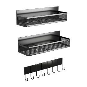 3 Pack Strong Magnetic Spice Rack with 8 Hooks Fridge Oven Microwave Magnetic Storage Shelves Seasoning Holder Organizer for Jars Seasoning Tins Utens (Option: Black)