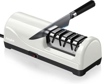 Electric Knife Sharpener for Kitchen, 3-Stage Knife Sharpener Electric with 100% Diamond Abrasives, 20° Precision Angle Guide (Color: White)