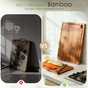 Deep-Carbonized Bamboo Cutting Boards for Kitchen with Wood Storage Stand (Pack Size: 1 Pack)