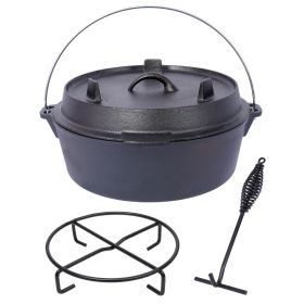 Pre-Seasoned Cast Iron Dutch Oven With Skillet Lid, Outdoor Camping Deep Pot for Camping Fireplace Cooking BBQ Baking Campfire, With Iron Pot Rac (Color: as Pic)