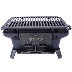 Oval Cast Iron Grill Outdoor, Portable Charcoal Grill and Tabletop Cast Iron Skillet - 100% Cast Iron, Enameled, Durable, Small Charcoal Grill (Color: as Pic)